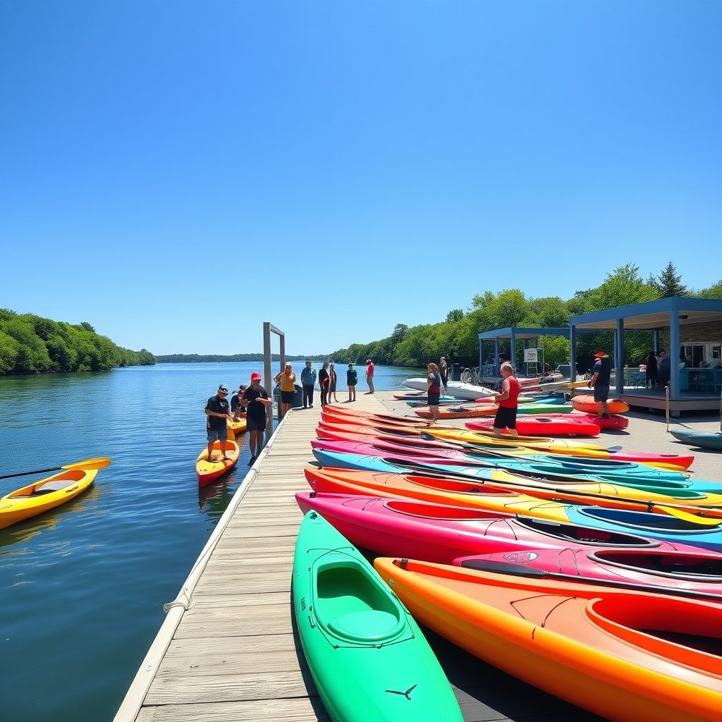 Kayak dock with paddlers ready to launch